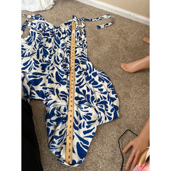 ALEXIS Blue Botanical Tie Strap Asymmetrical Hem Dress SIZE SM lightweight - Picture 7 of 9